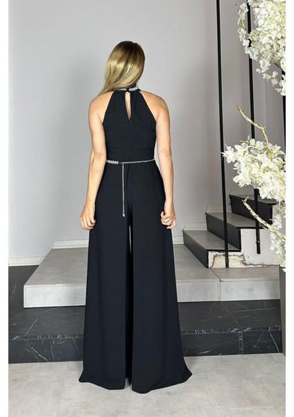 G1416 Taş Detaylı Tasarım Tulum Siyah