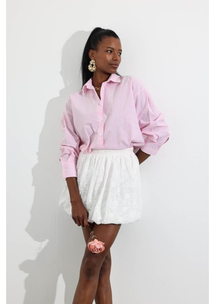 Pembe Çizgili Poplin Gömlek