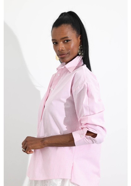 Pembe Çizgili Poplin Gömlek fırsatları