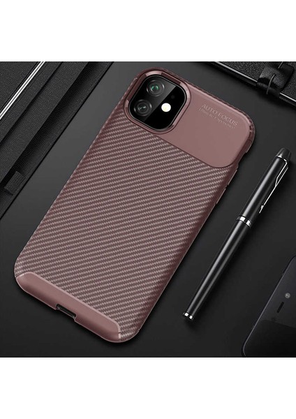 Apple iPhone 11 Kılıf Kahverengi Karbon Silikon Orijinal Esnek Ince Geliştirilmiş Dayanıklı Darbe Karşıtı Koruyucu Yeni Nesil Tasarım (Apple iPhone 11, Kahverengi)