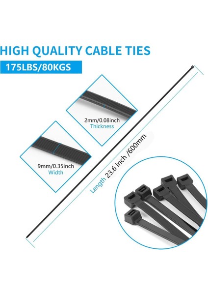 630 mm x 9 mm Uzun Ağır Hizmet Kablo Bağı 10 Adet modelleri