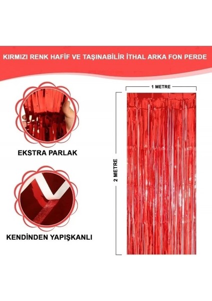 Kırmızı Metalize Parlak Saçaklı Perde