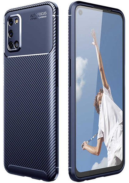 Oppo A92 Kılıf Lacivert Karbon Silikon Orijinal Esnek Ince Geliştirilmiş Dayanıklı Darbe Karşıtı Koruyucu Yeni Nesil Tasarım (Oppo A92, Lacivert)