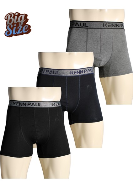 3'lü Boxer 3xl–6xl Büyük Beden – Düz, Yumuşak Pamuk