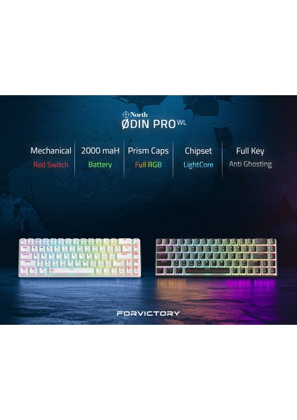 Odin Pro WL68 Lightcore Kablosuz Bluetooth Rgb Red Switch Türkçe Beyaz Mekanik Gaming Klavye
