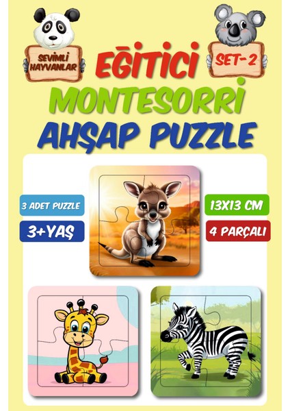 Ahşap 4 Parçalı 3 Set Çocuk Puzzle Set2