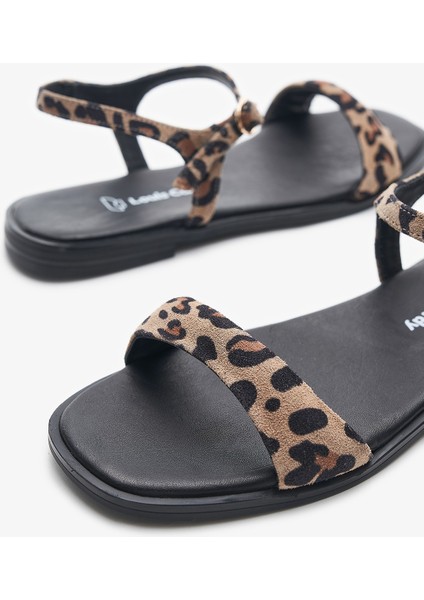 Connel Leopar Desenli Hakiki Deri Kadın Sandalet