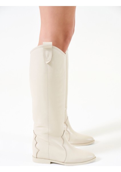 Kora Krem Deri Kadın Gizli Topuk Çizme fiyatları