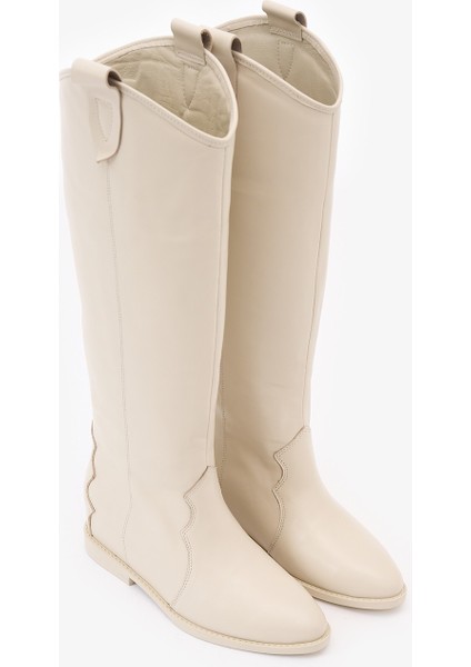 Kora Krem Deri Kadın Gizli Topuk Çizme fırsatları