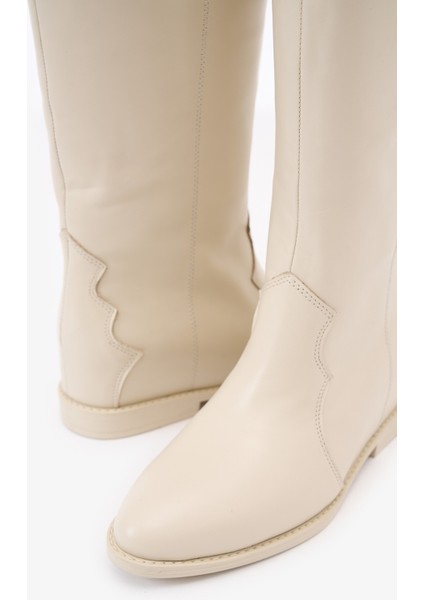 Kora Krem Deri Kadın Gizli Topuk Çizme indirimleri