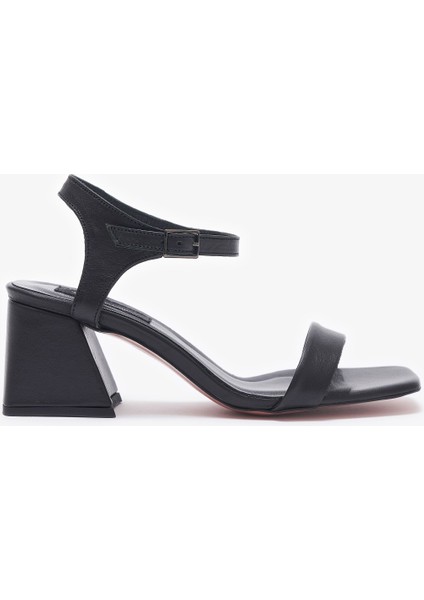 Elly Siyah Hakiki Deri Kadın Topuklu Ayakkabı