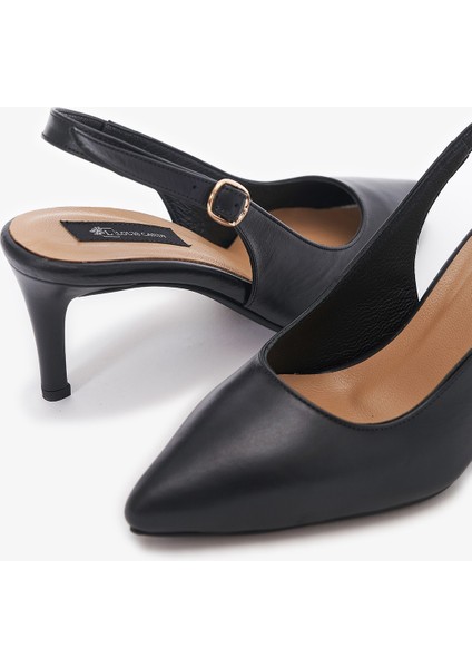 Larta Siyah Hakiki Deri Kadın Topuklu Ayakkabı indirimleri