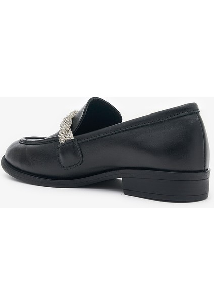 Jewel Siyah Hakiki Deri Kadın Taşlı Loafer