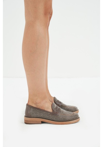 Nella Vizon Hakiki Deri Kadın Taş Detaylı Ayakkabı fiyatları