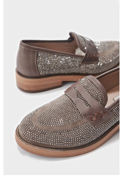 Nella Vizon Hakiki Deri Kadın Taş Detaylı Ayakkabı indirimleri