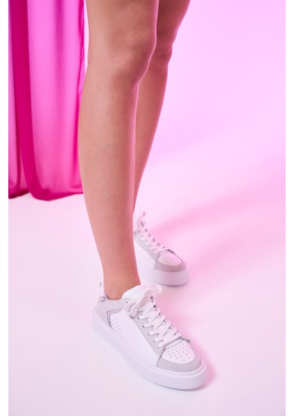Aline Beyaz Hakiki Deri Kadın Sneakers