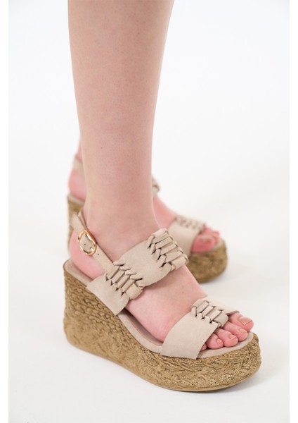 Renee Bej Hakiki Deri Kadın Dolgu Topuk Sandalet fiyatları