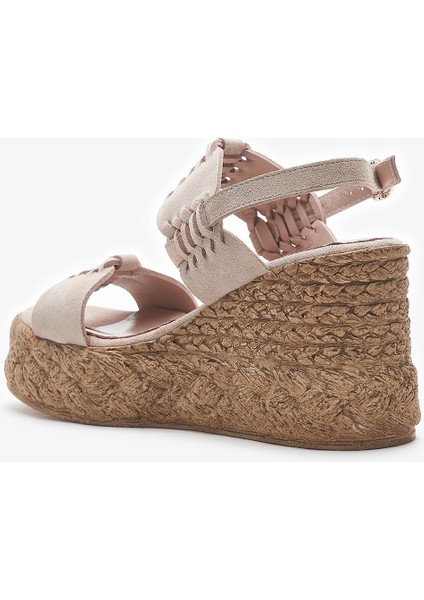 Renee Bej Hakiki Deri Kadın Dolgu Topuk Sandalet modelleri
