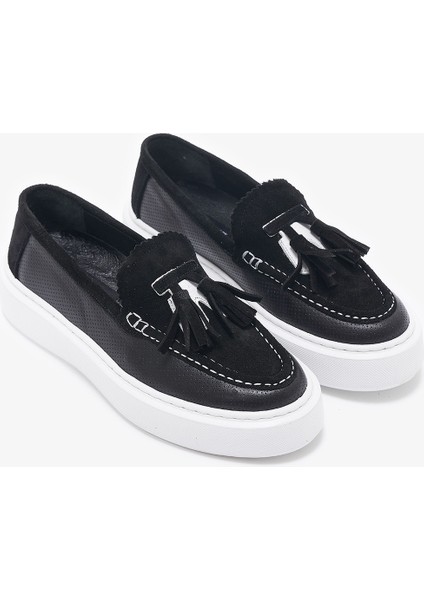 Neil Siyah Hakiki Deri Kadın Loafer fırsatları