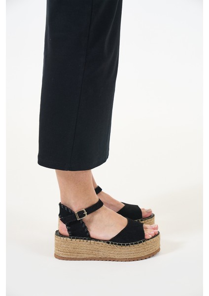 Calas Siyah Hakiki Deri Kadın Espadril Sandalet fiyatları