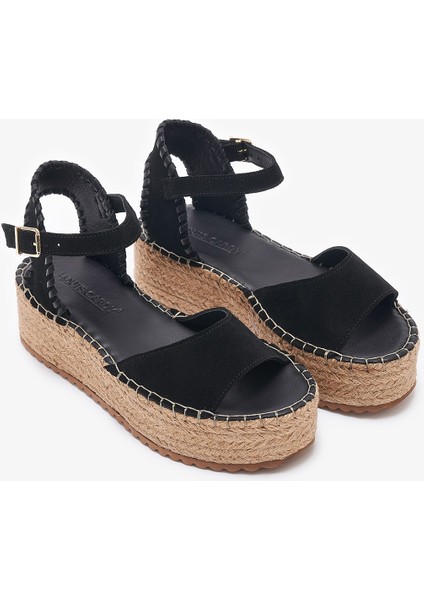 Calas Siyah Hakiki Deri Kadın Espadril Sandalet fırsatları