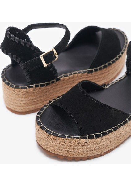 Calas Siyah Hakiki Deri Kadın Espadril Sandalet indirimleri