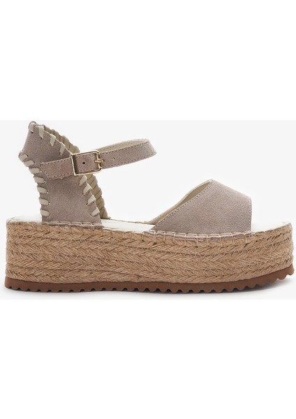 Calas Bej Hakiki Deri Kadın Espadril Sandalet