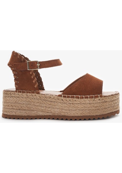 Calas Taba Hakiki Deri Kadın Espadril Sandalet
