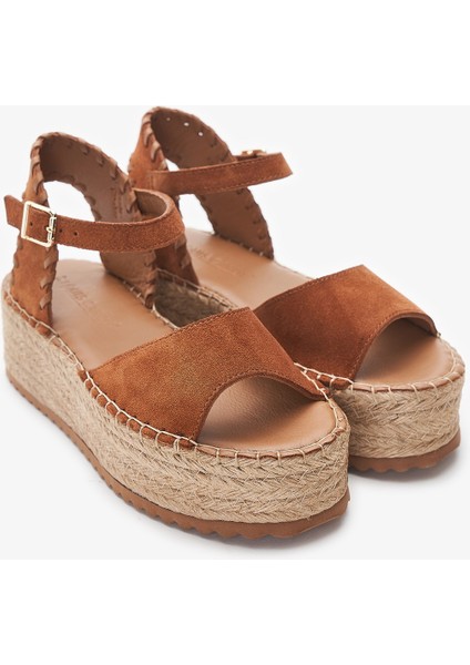 Calas Taba Hakiki Deri Kadın Espadril Sandalet fırsatları