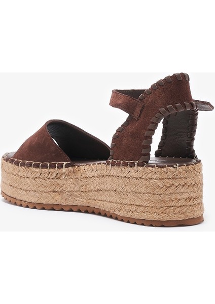 Calas Kahverengi Hakiki Deri Kadın Espadril Sandalet modelleri
