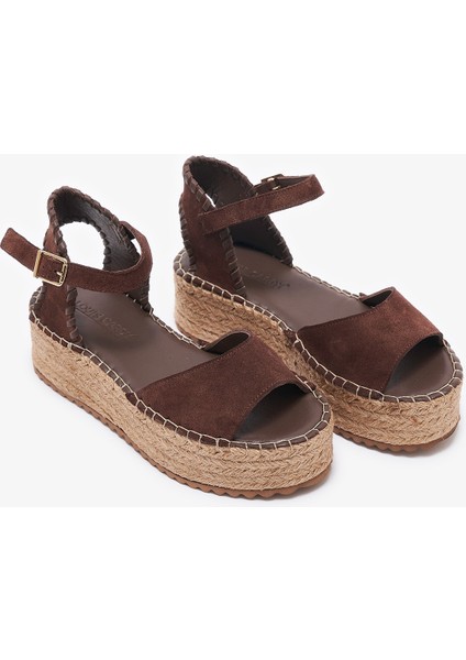Calas Kahverengi Hakiki Deri Kadın Espadril Sandalet fırsatları