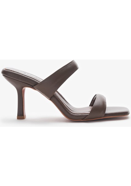 Valira Kahverengi Hakiki Deri Kadın Topuklu Terlik