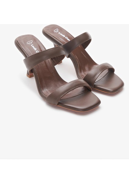 Valira Kahverengi Hakiki Deri Kadın Topuklu Terlik fırsatları