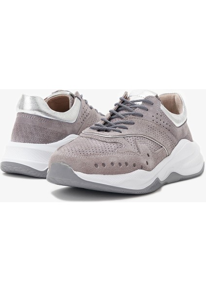 Nixus Gri Hakiki Deri Kadın Sneakers