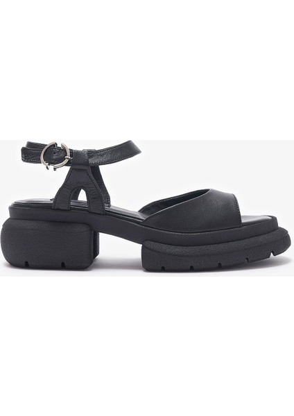 Helu Siyah Hakiki Deri Kadın Sandalet