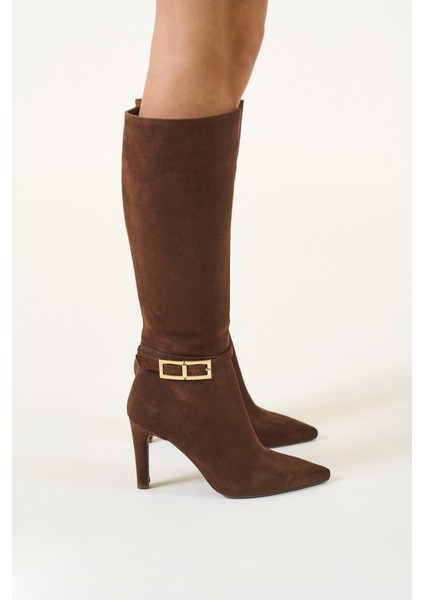 June Kahverengi Hakiki Deri Kadın Topuklu Çizme fiyatları