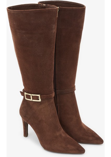 June Kahverengi Hakiki Deri Kadın Topuklu Çizme fırsatları