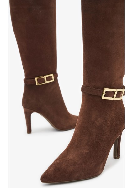 June Kahverengi Hakiki Deri Kadın Topuklu Çizme indirimleri