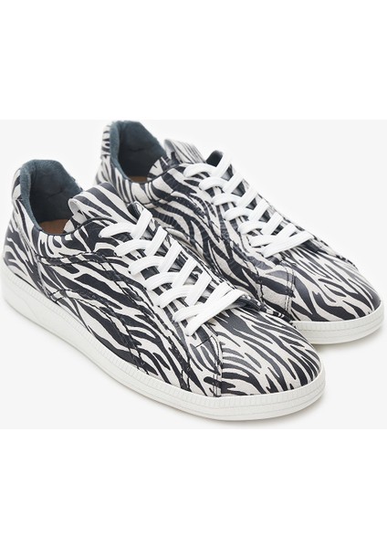 Dobby Zebra Desenli Hakiki Deri Kadın Sneakers indirimleri