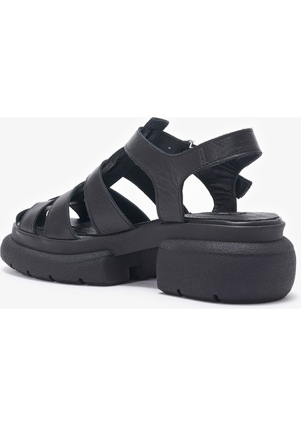 Leona Siyah Hakiki Deri Kadın Sandalet modelleri