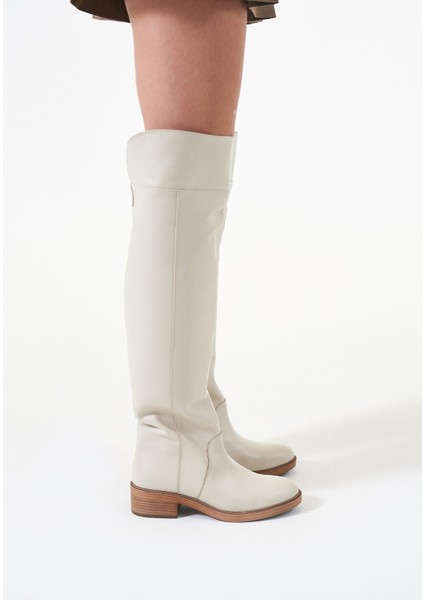 Tracy Krem Deri Kadın Diz Üstü Çizme fiyatları