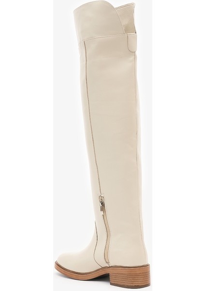 Tracy Krem Deri Kadın Diz Üstü Çizme modelleri