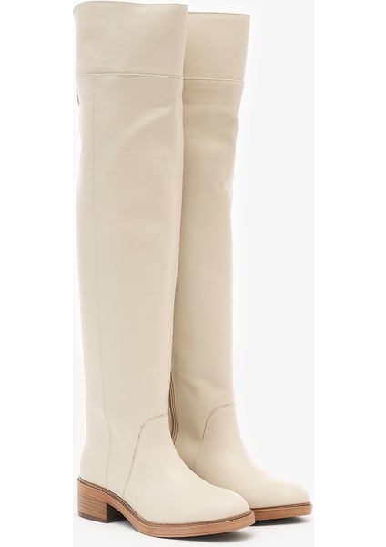 Tracy Krem Deri Kadın Diz Üstü Çizme fırsatları