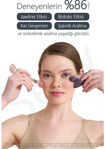 Pembe Kuvars Face Roller Ve Ametist Kalp Gua Sha Yüz Masaj Aleti Seti Değerli Doğaltaş Sertifikalı