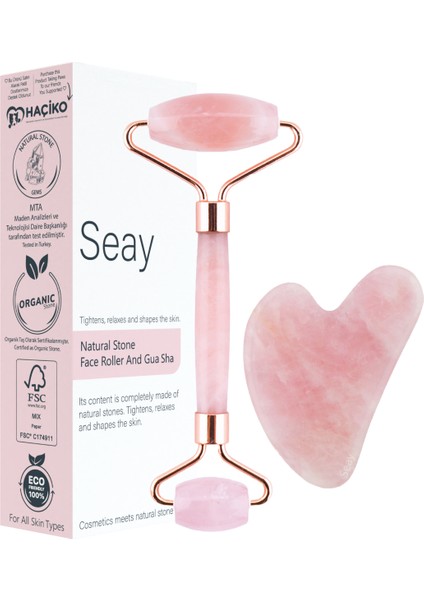 Pembe Kuvars Face Roller Ve Kalp Gua Sha Yüz Masaj Aleti Seti Değerli Doğaltaş Sertifikalı