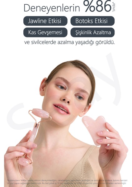 Pembe Kuvars Face Roller Ve Kalp Gua Sha Yüz Masaj Aleti Seti Değerli Doğaltaş Sertifikalı