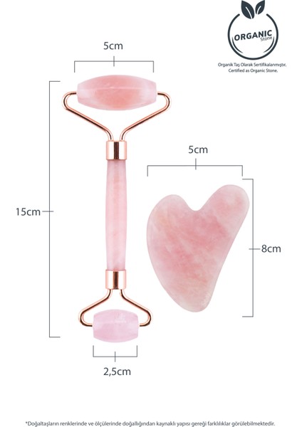 Pembe Kuvars Face Roller Ve Kalp Gua Sha Yüz Masaj Aleti Seti Değerli Doğaltaş Sertifikalı