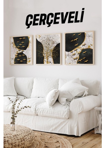 Ahşap Çerçeveli Mdf Kare Tablo Seti Salon ve Oturma Odası Için KR4004