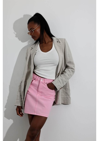 Pembe Mini Denim Etek modelleri