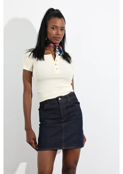Rins Yıkamalı Mini Denim Etek 0257